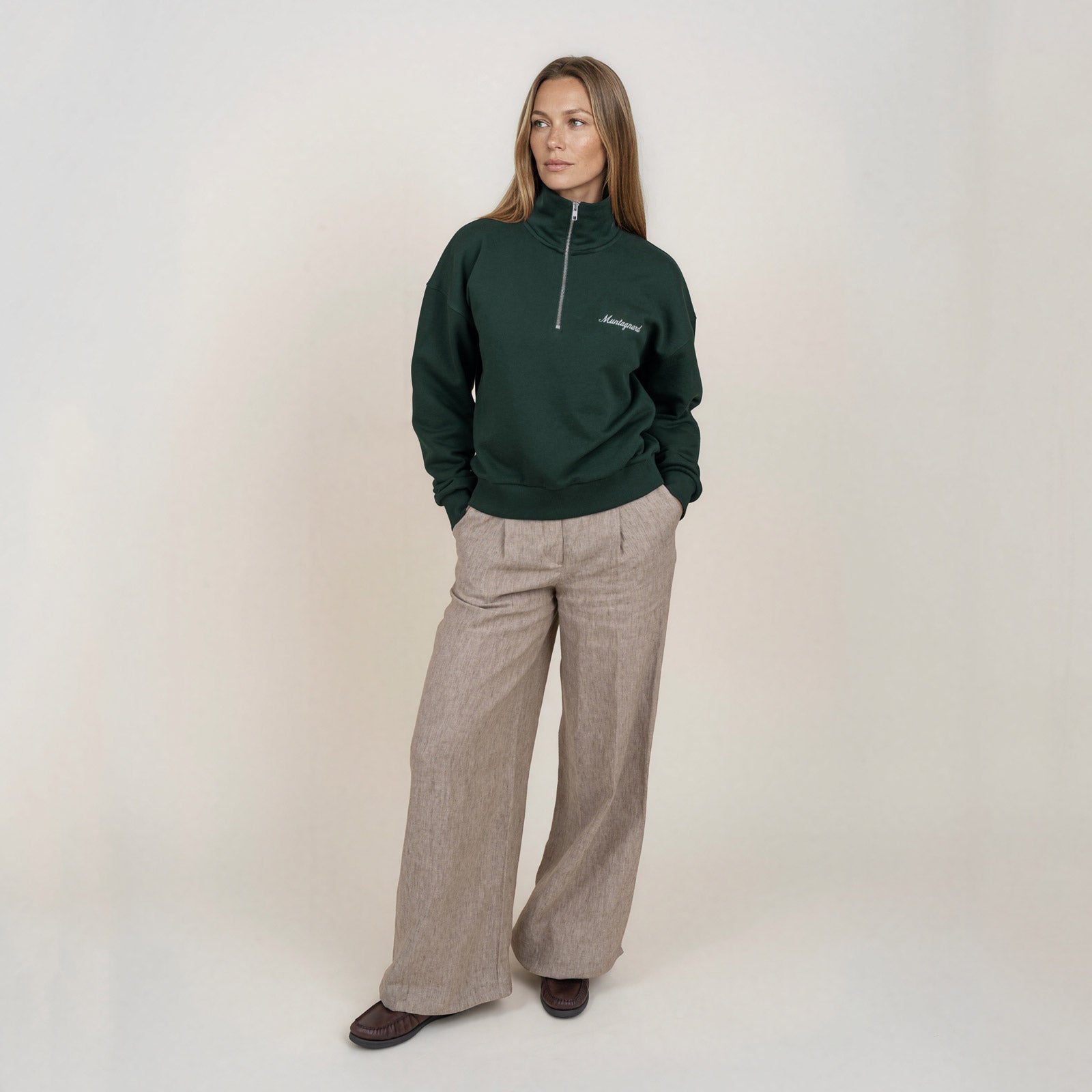 MANGOLA-Half-Zip-Sweatshirt_woman_dark-green_front-full #color_dark green