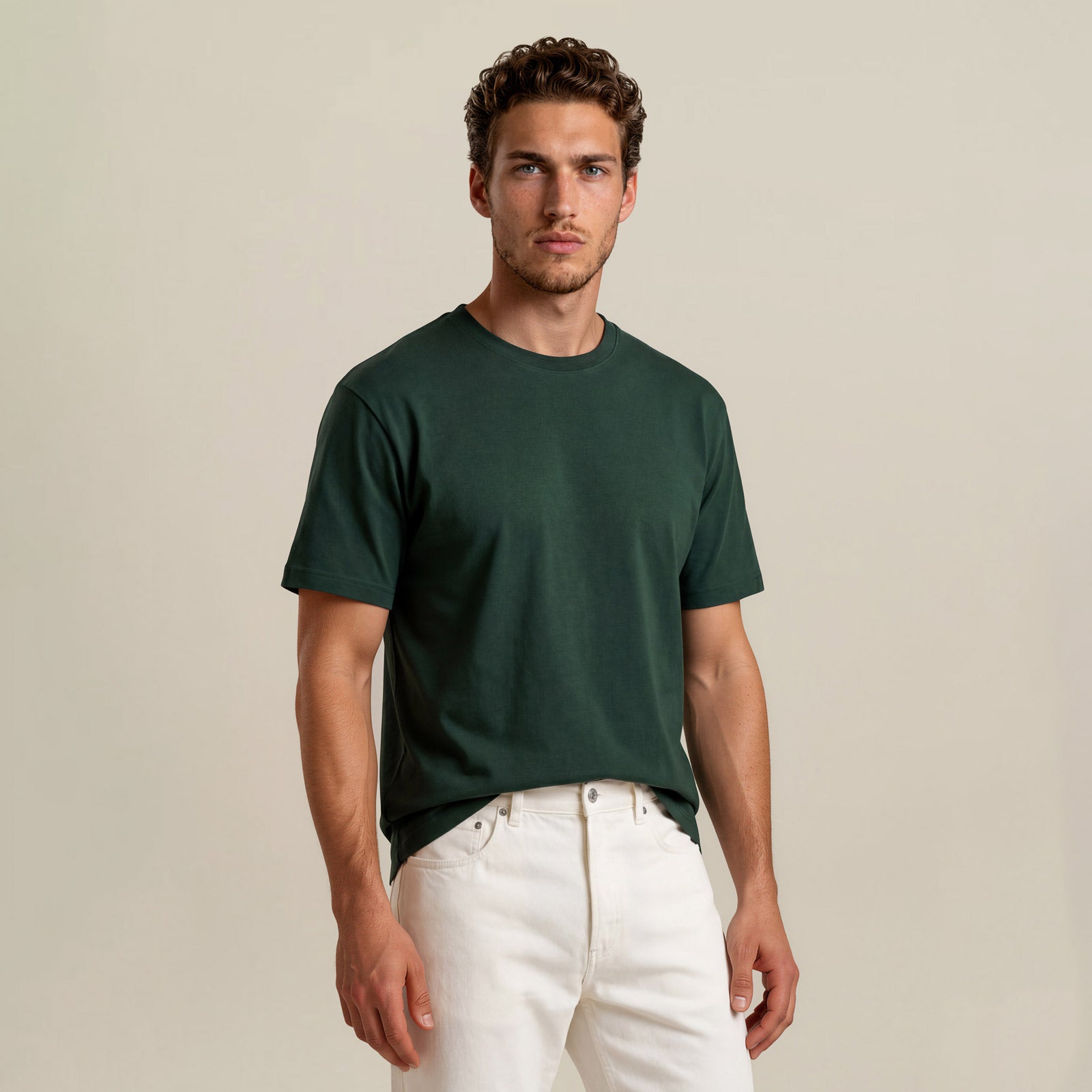 MANGOLA-T-Shirt-Relaxed_man_dark-green_front-detail #color_dark green